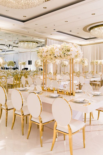 Royal court wedding with ornate chairs