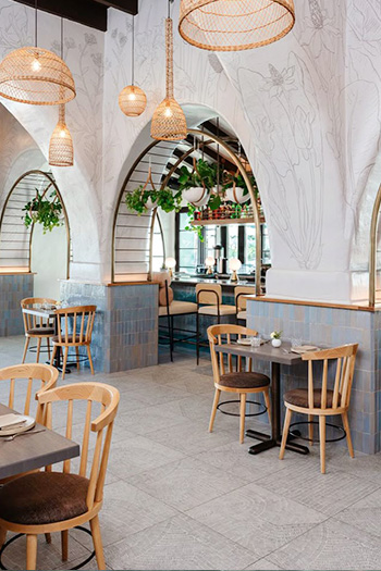 Scandinavian style restaurant with wooden chairs